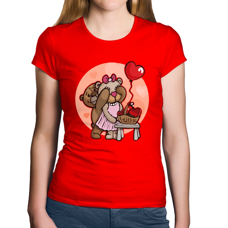 Baby Look Algodão Ursinhos Fofos - Vermelha