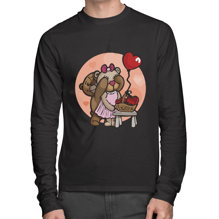 Camiseta Algodão Ursinhos Fofos Manga Longa