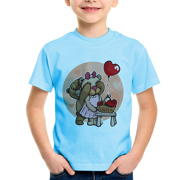 Camiseta Infantil Ursinhos Fofos - Azul Bebê