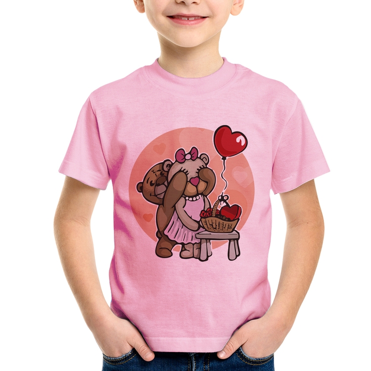 Camiseta Infantil Ursinhos Fofos - Rosa Bebê