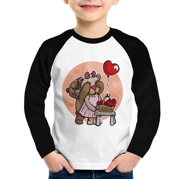 Camiseta Raglan Infantil Ursinhos Fofos Manga Longa