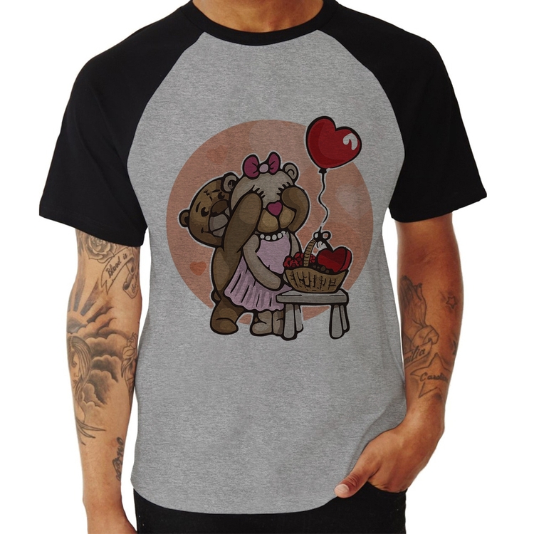 Camiseta Raglan Ursinhos Fofos - Cinza/Preto