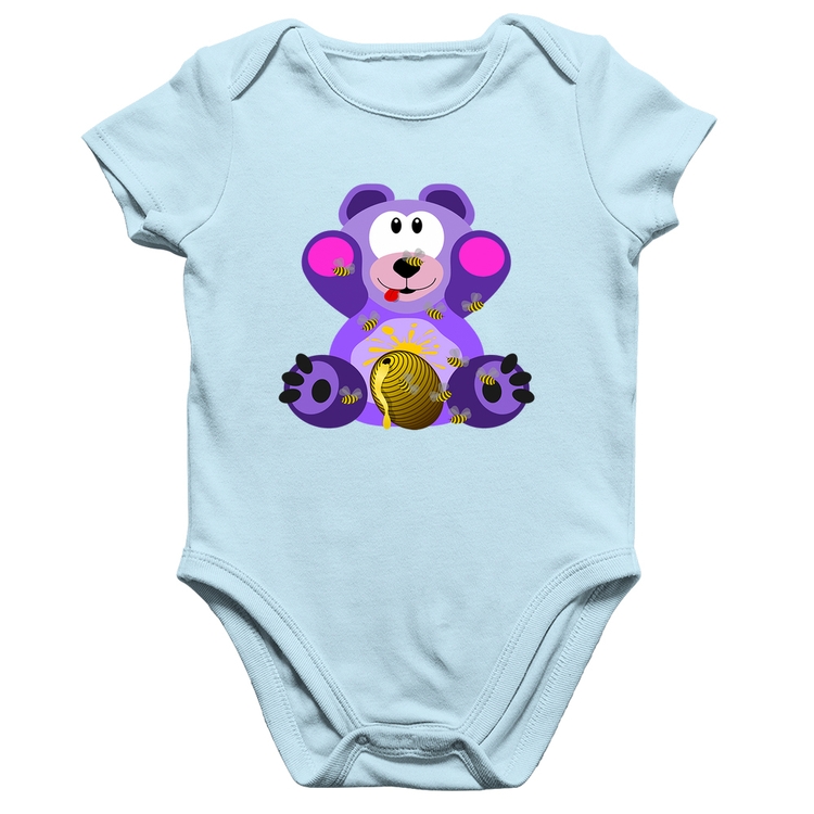 Body Bebê Algodão Urso Mel - Azul Bebê