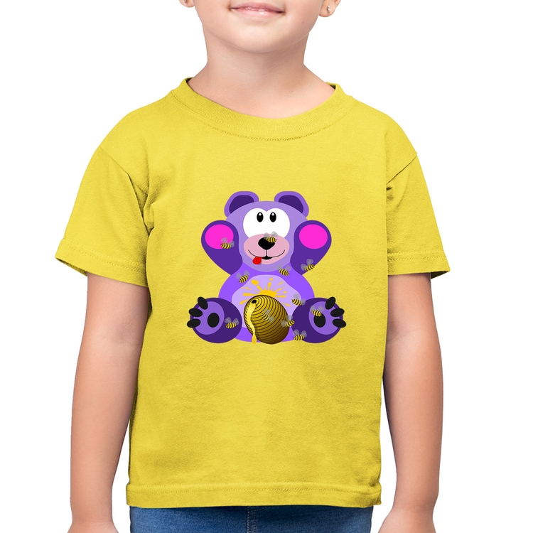 Camiseta Algodão Infantil Urso Mel - Amarelo Canário