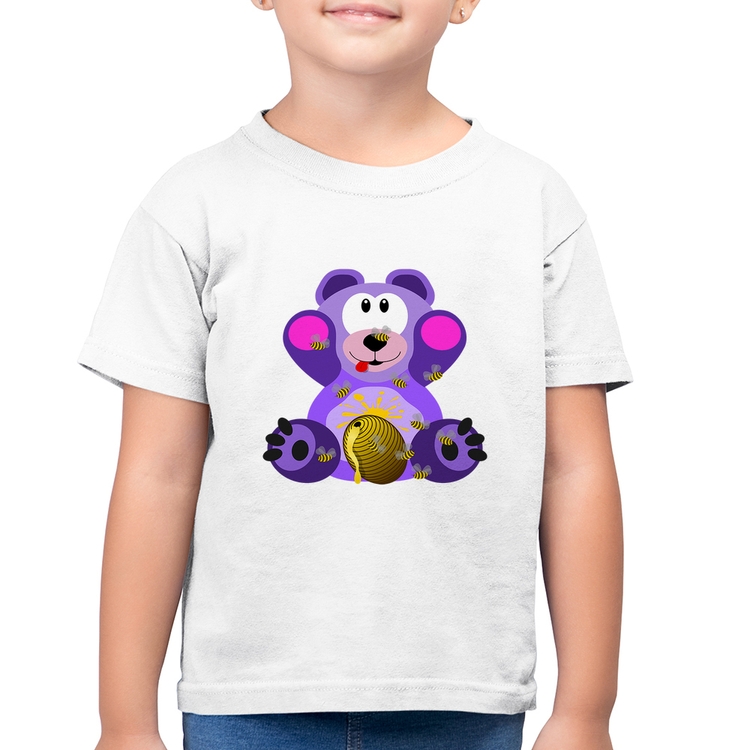 Camiseta Algodão Infantil Urso Mel - Branca