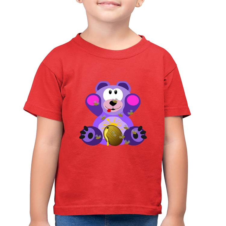 Camiseta Algodão Infantil Urso Mel - Vermelha
