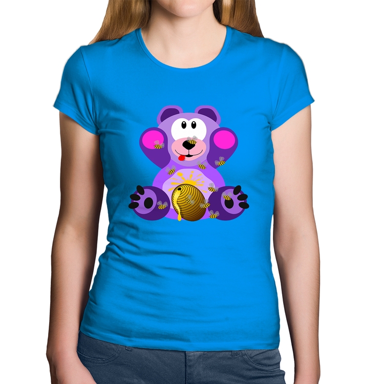 Baby Look Algodão Urso Mel - Azul