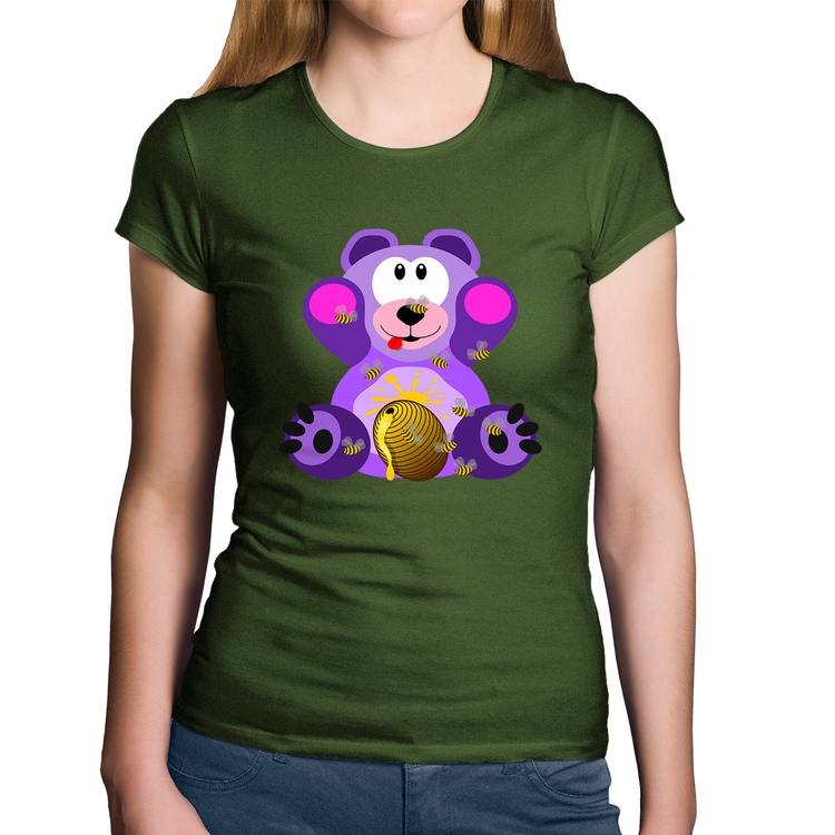 Baby Look Algodão Urso Mel - Musgo