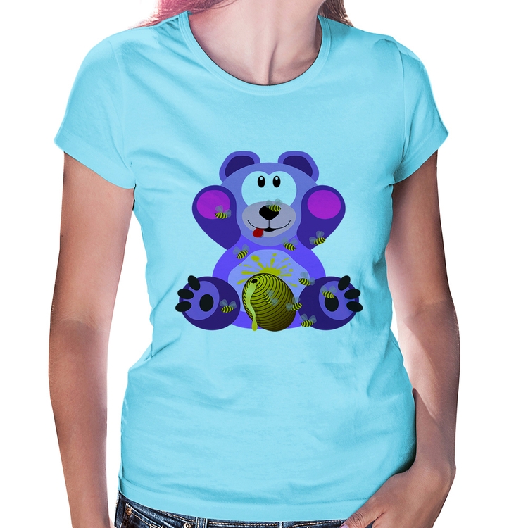 Baby Look Urso Mel - Azul Bebê