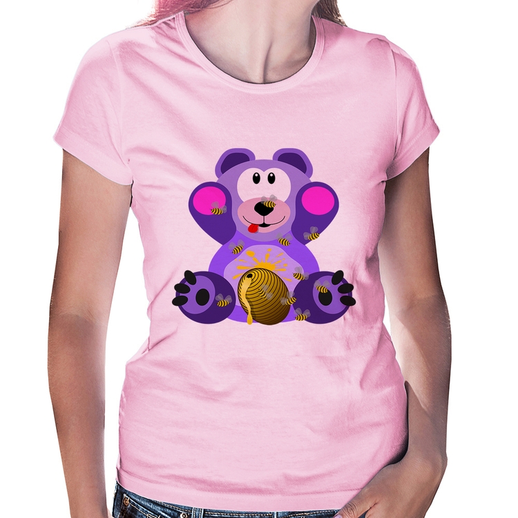 Baby Look Urso Mel - Rosa Bebê