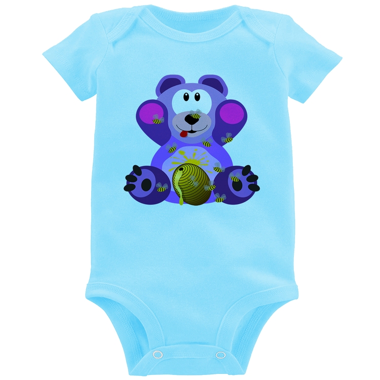 Body Bebê Urso Mel - Azul Bebê