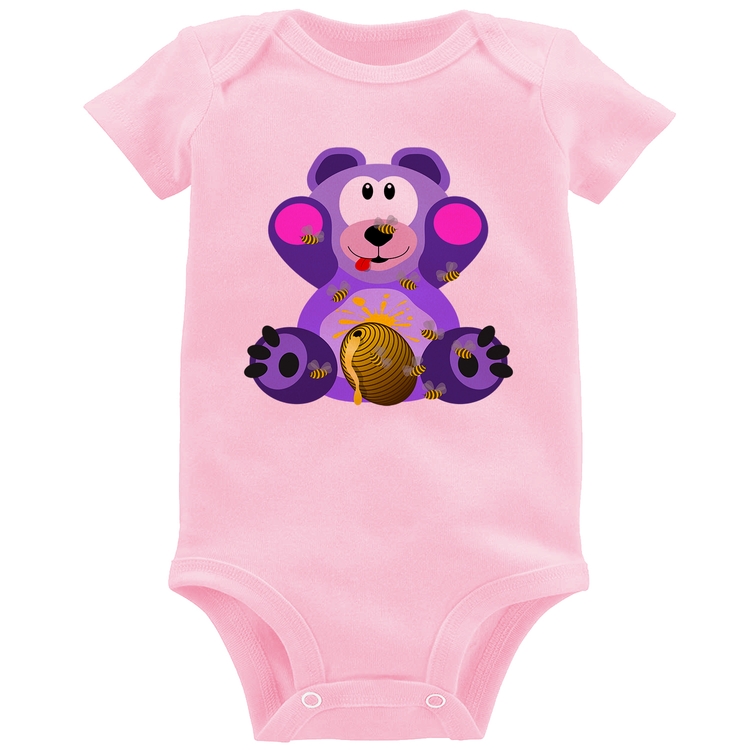 Body Bebê Urso Mel - Rosa Bebê