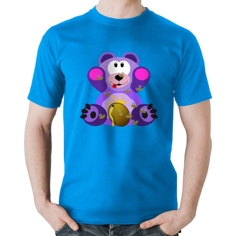Camiseta Algodão Urso Mel - Azul
