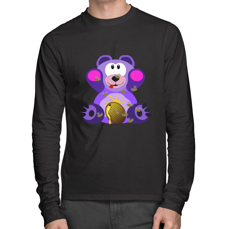 Camiseta Algodão Urso Mel Manga Longa