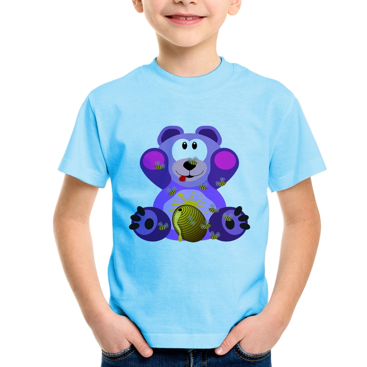 Camiseta Infantil Urso Mel - Azul Bebê
