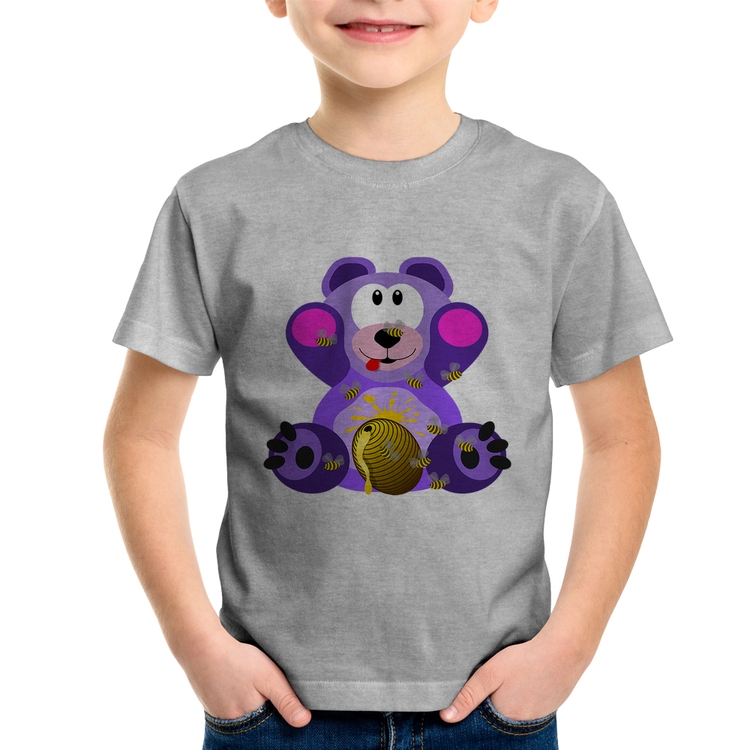 Camiseta Infantil Urso Mel - Cinza