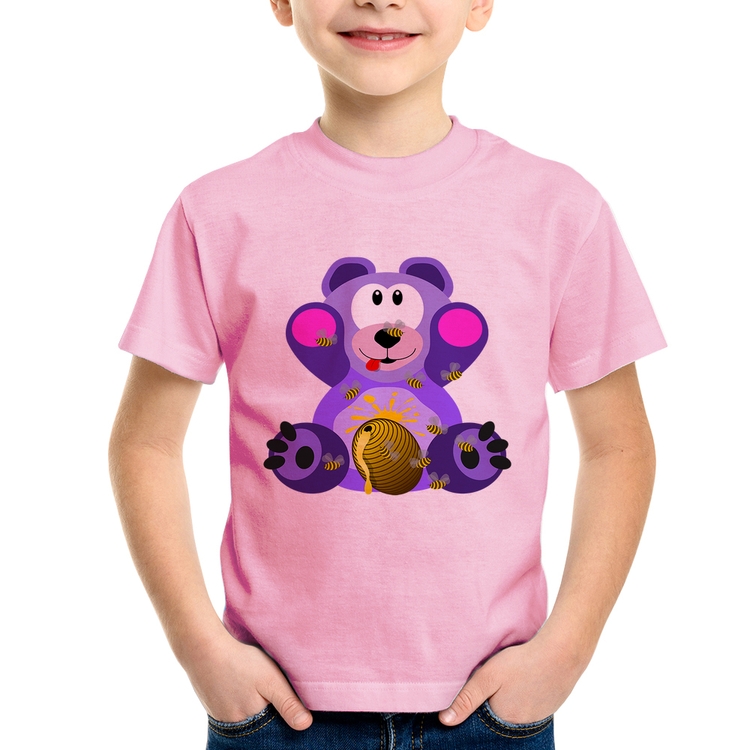 Camiseta Infantil Urso Mel - Rosa Bebê