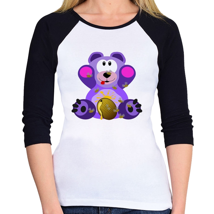 Baby Look Raglan Urso Mel Manga 3/4