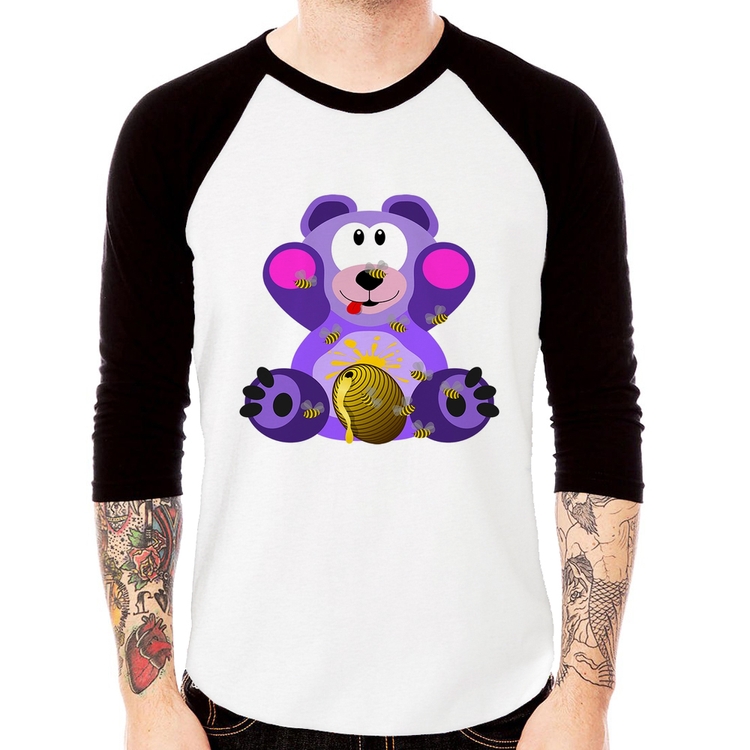 Camiseta Raglan Urso Mel Manga 3/4