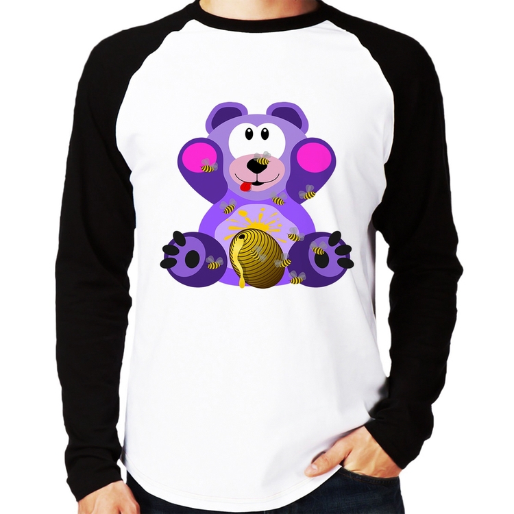 Camiseta Raglan Urso Mel Manga Longa
