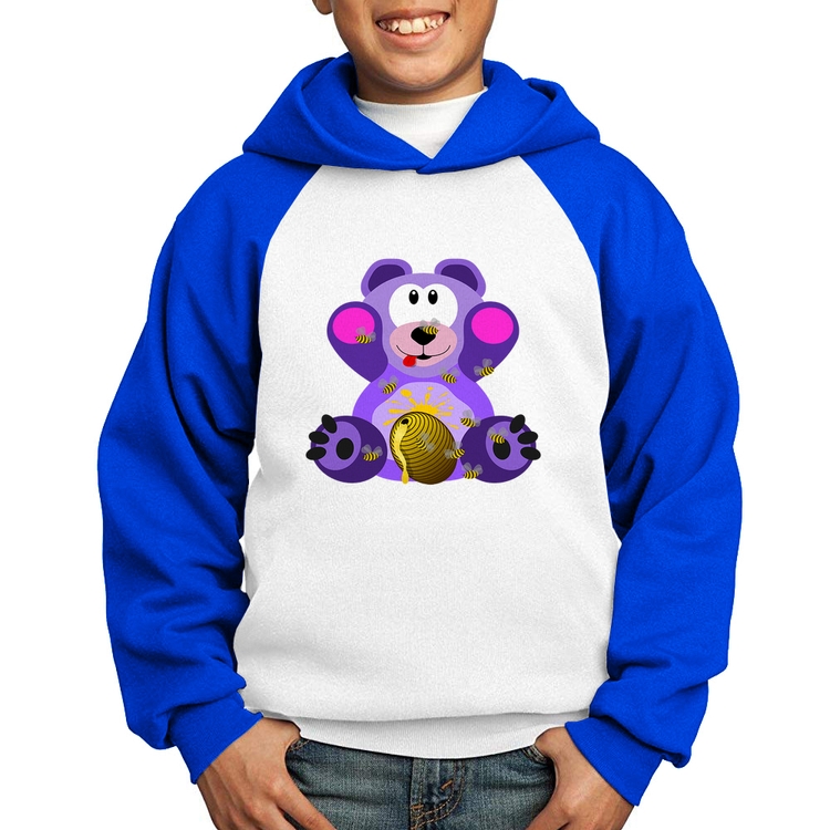 Moletom Infantil Urso Mel - Branco/Azul