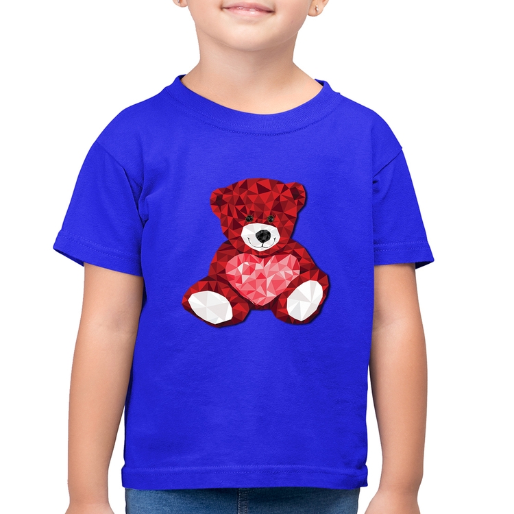 Camiseta Algodão Infantil Urso Mosaico - Azul Royal