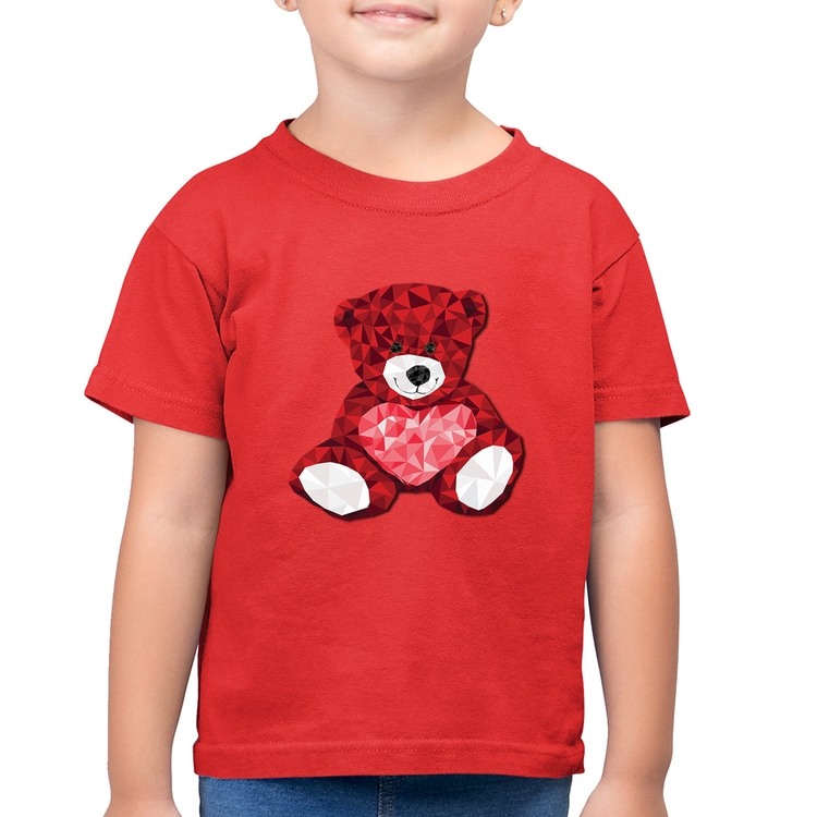 Camiseta Algodão Infantil Urso Mosaico - Vermelha