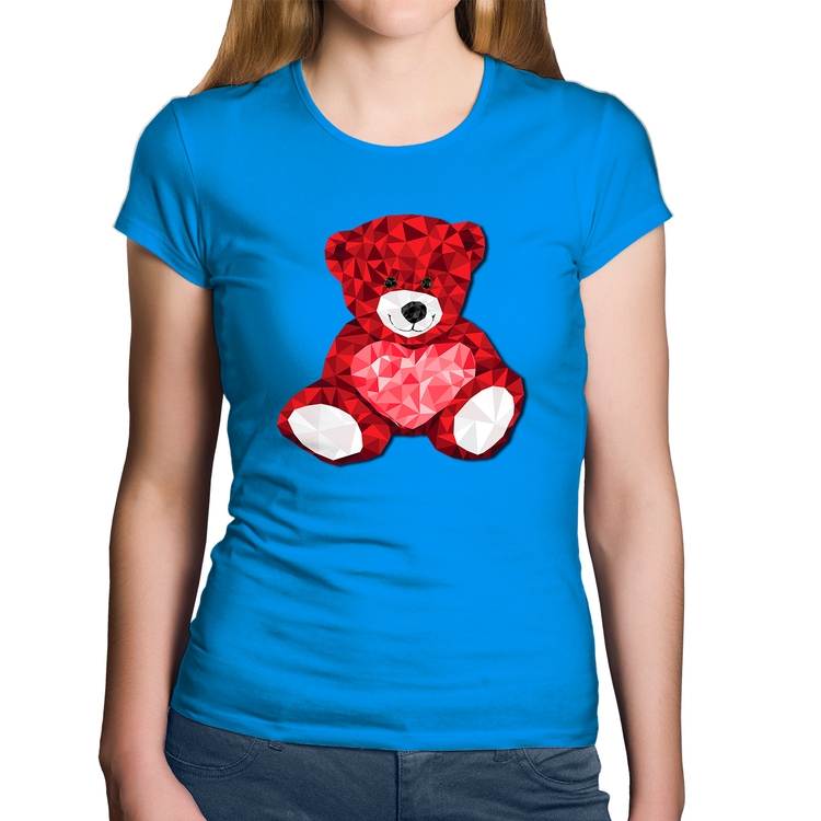 Baby Look Algodão Urso Mosaico - Azul