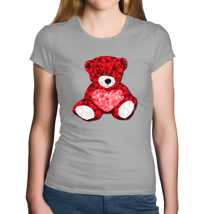 Baby Look Algodão Urso Mosaico - Cinza