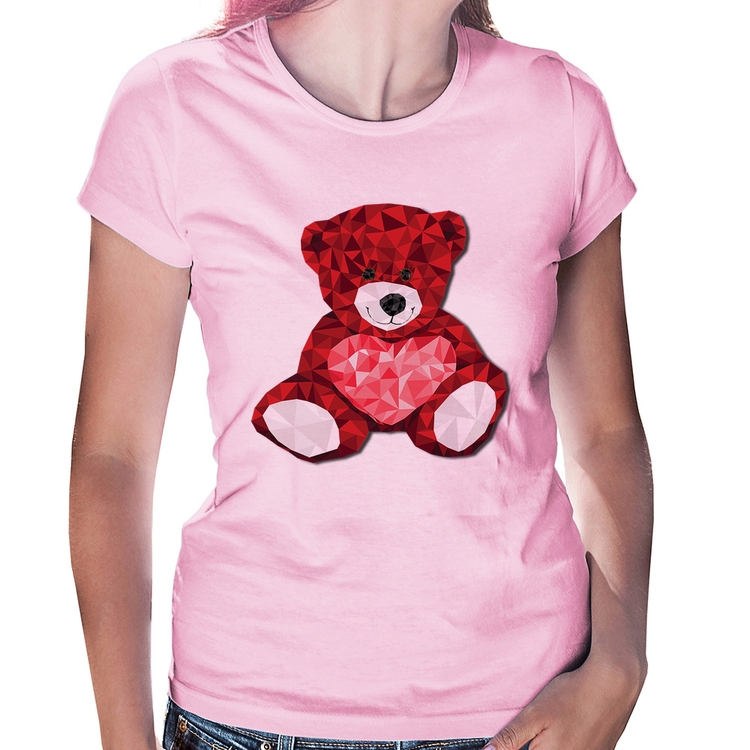 Baby Look Urso Mosaico - Rosa Bebê