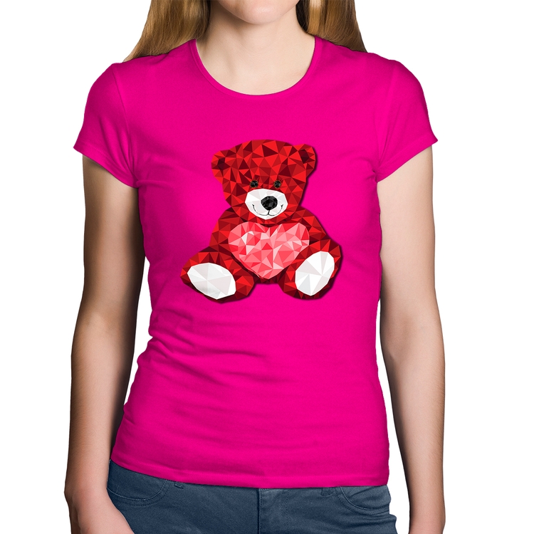 Baby Look Algodão Urso Mosaico - Rosa