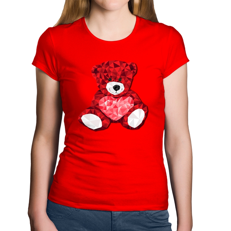 Baby Look Algodão Urso Mosaico - Vermelha