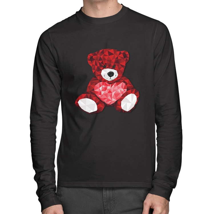 Camiseta Algodão Urso Mosaico Manga Longa