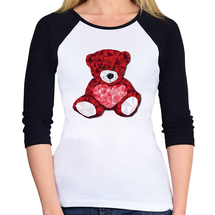 Baby Look Raglan Urso Mosaico Manga 3/4