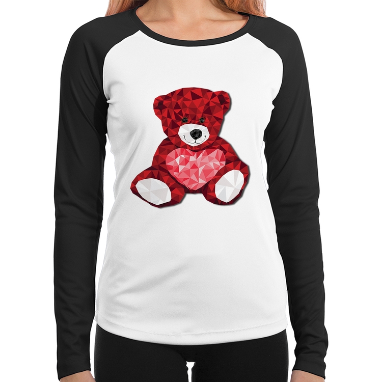 Baby Look Raglan Urso Mosaico Manga Longa