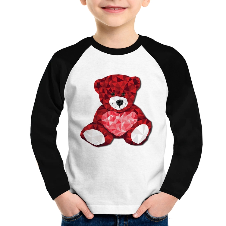 Camiseta Raglan Infantil Urso Mosaico Manga Longa