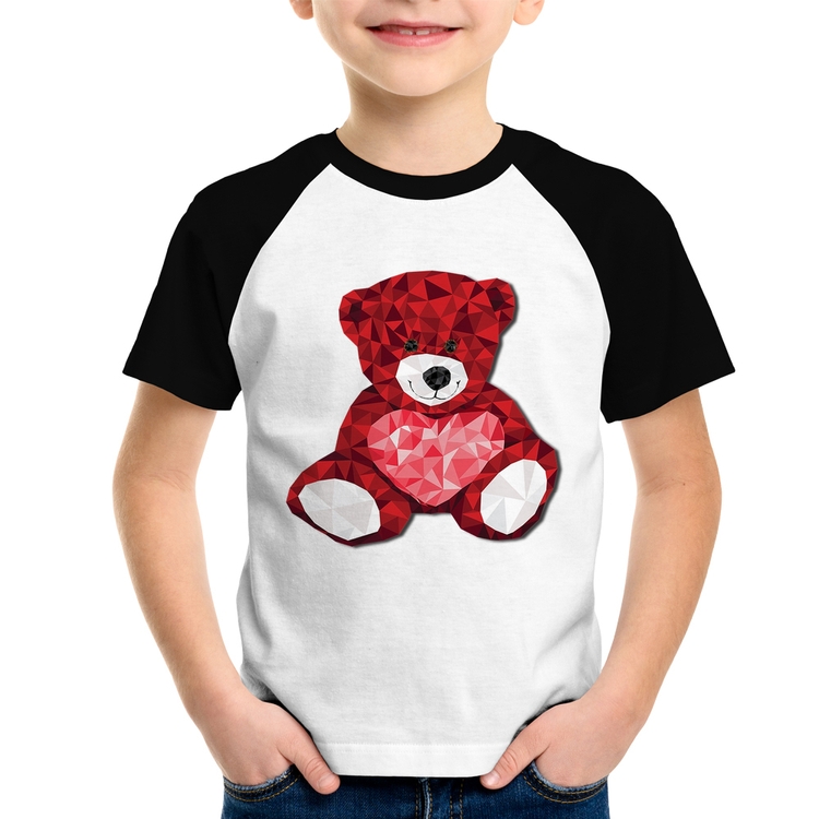 Camiseta Raglan Infantil Urso Mosaico