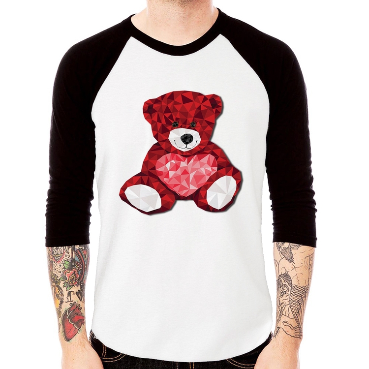 Camiseta Raglan Urso Mosaico Manga 3/4