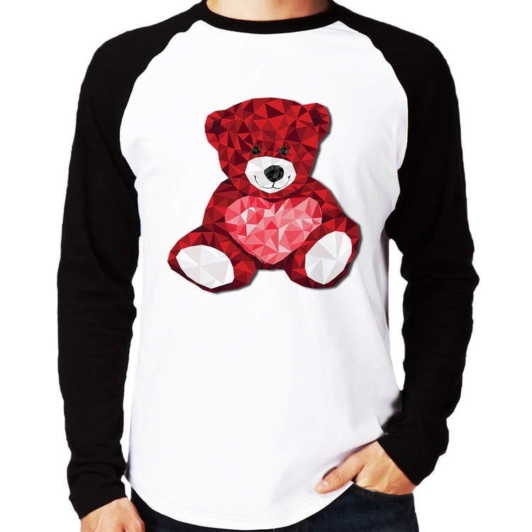 Camiseta Raglan Urso Mosaico Manga Longa