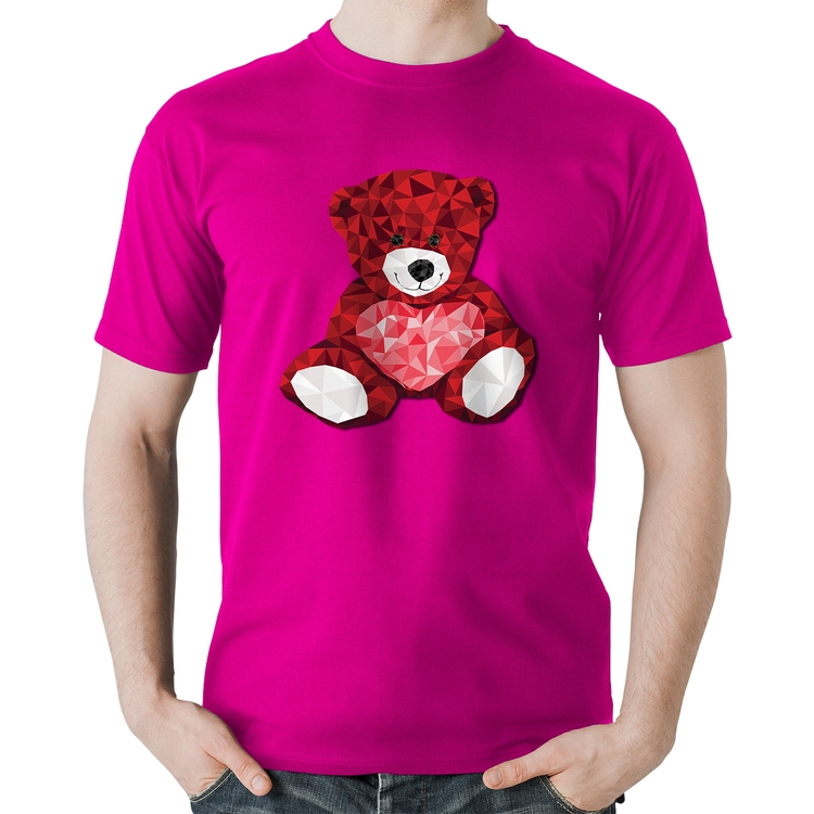 Camiseta Algodão Urso Mosaico - Rosa