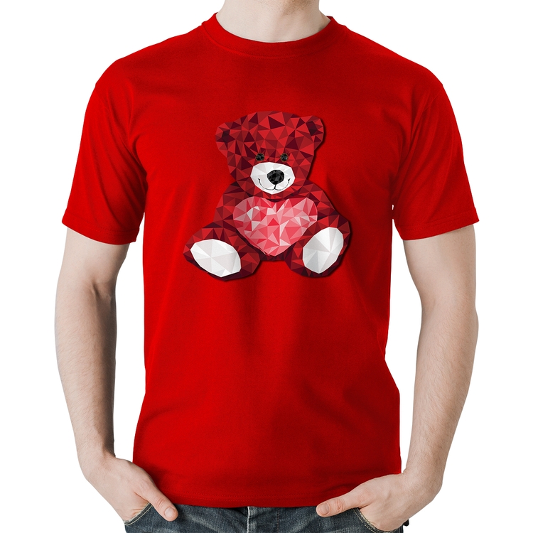 Camiseta Algodão Urso Mosaico - Vermelha