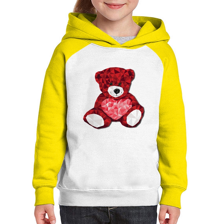 Moletom Infantil Urso Mosaico - Branco/Amarelo