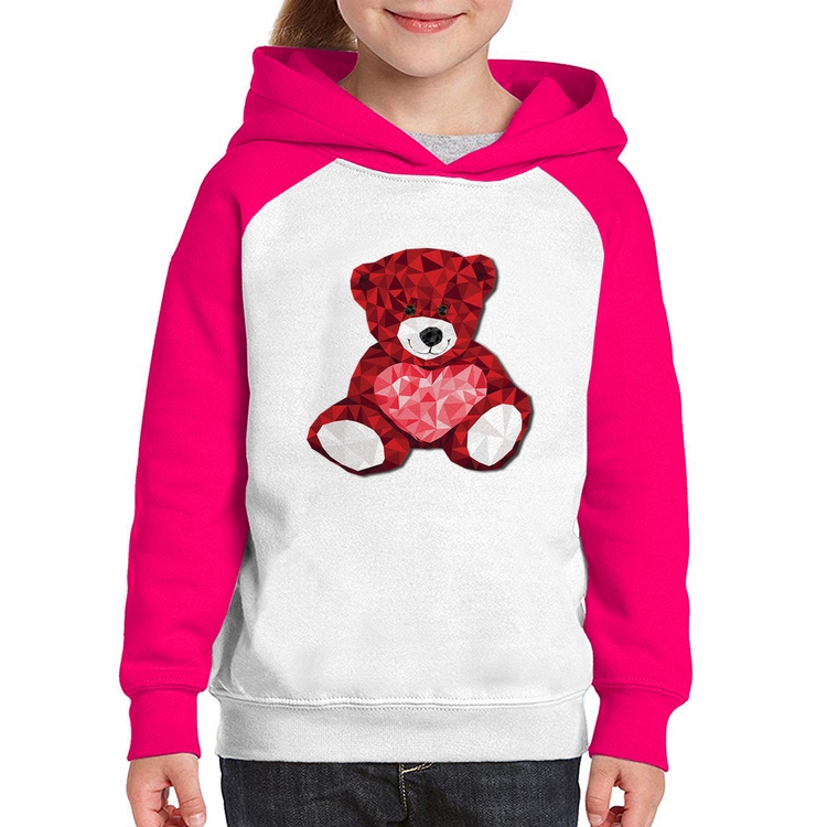 Moletom Infantil Urso Mosaico - Branco/Rosa