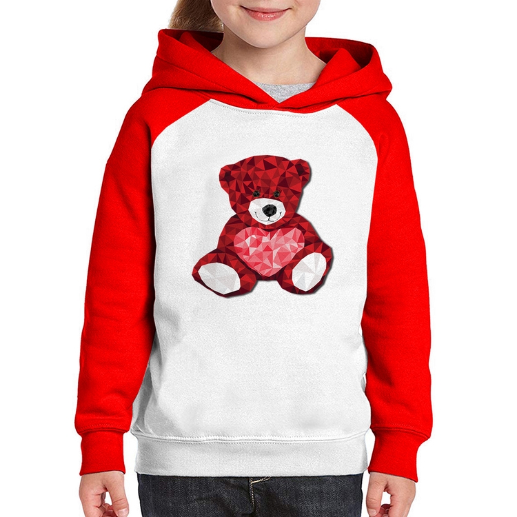 Moletom Infantil Urso Mosaico - Branco/Vermelho