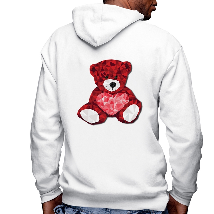 Blusa Moletom Urso Mosaico Masculina com Capuz e Zíper - Branca