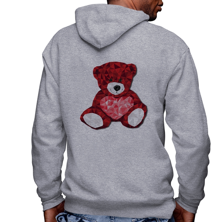 Blusa Moletom Urso Mosaico Masculina com Capuz e Zíper - Mescla