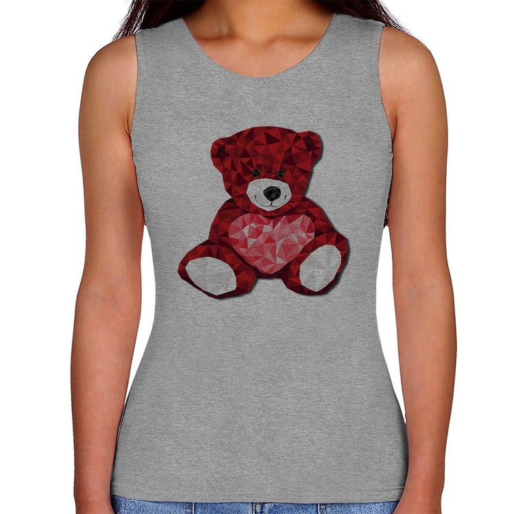 Regata Feminina Urso Mosaico - Cinza