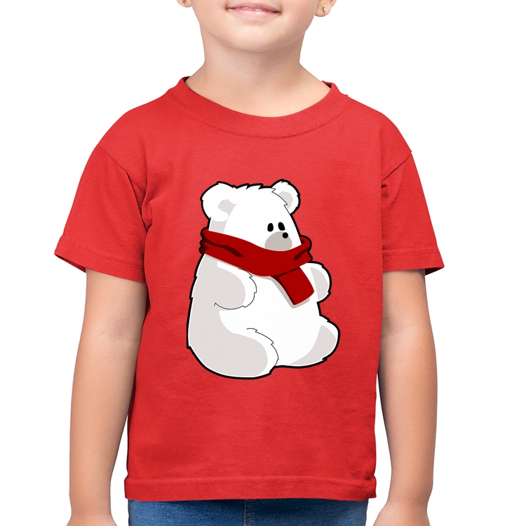 Camiseta Algodão Infantil Urso Polar - Vermelha