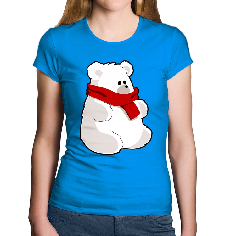 Baby Look Algodão Urso Polar - Azul