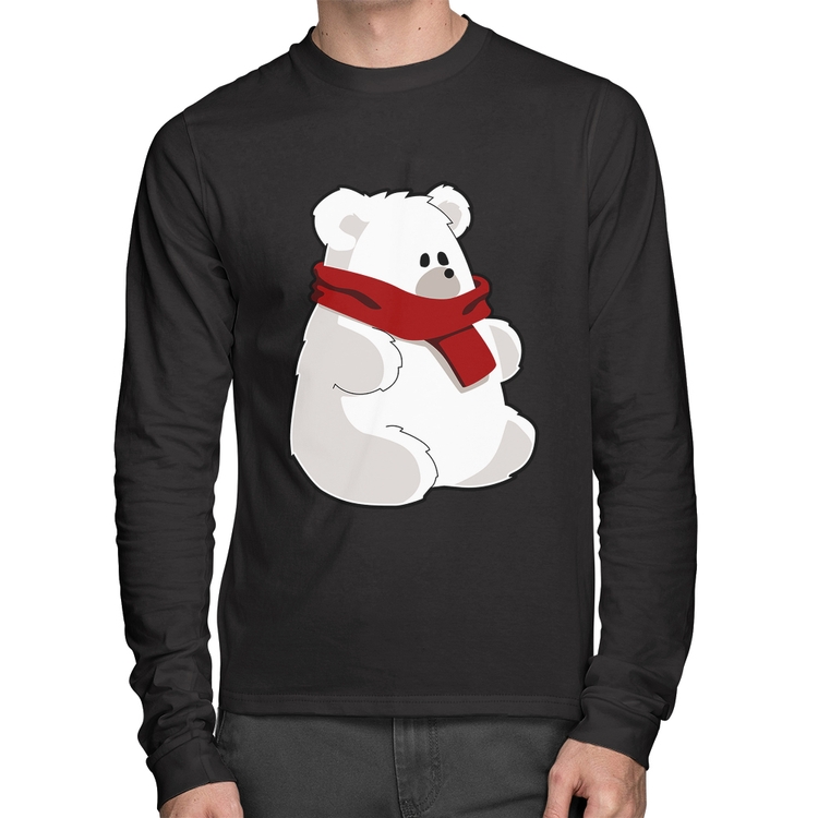Camiseta Algodão Urso Polar Manga Longa